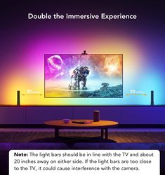 With the Govee TV LED backlights, your gaming world and movie nights will never be the same. Its camera and Mic capture the colors, movement, and audio of your content and automatically projects real-time reactive lighting onto the wall behind via a strip light and two light bars. Govee Dream view is compatible with Sir, Alexa, or Google Assistant. Use the Govee Home App to power your lights on/off, change their colors, increase/lower the brightness, or select light modes from anywhere with Wi-F Led Lights That Go With Music, Backlight Tv Wall, Led Strip Lights Entertainment Center, Led Lights Sync To Tv, Led Strip Lights Tv, Blue Led Lights Behind Tv, Media Wall With Led Lights, Phillips Hue, Dj Room