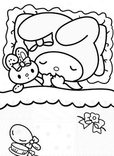 the hello kitty coloring page is shown in black and white, with an image of a little