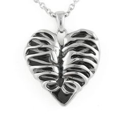 Heart Rib Cage Necklace. Stainless steel skeleton dark Mori Gothic necklace. By Controse. Black Stainless Steel Heart Pendant Necklace, Black Stainless Steel Heart Necklace, Black Metal Heart Necklace Gift, Rib Cage Heart, Cage Necklace, Diamond Circle Necklace, Caged Necklace, Goth Necklace, Bone Pendant