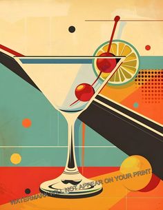 a painting of a martini glass with an orange slice in it and the words happy hour