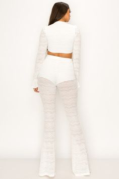 Look effortlessly amazing in the Vacay Vibes White Lace Crochet Wide Leg Jumpsuit. Perfect for any occasion, this stunning jumpsuit features a unique crochet pattern and a flattering wide leg fit. Add your favorite accessories to complete the look. Imported Lace Pull on closure Hand Wash/ Machine Wash Brand Size Dress Bust Waist Hip XS 0-2 31-32.5'' 23-24'' 31-34" S 4--6 33-35'' 25-26'' 35-37" M 8--10 35-36'' 27-28'' 38-39" L 12--14 38-40'' 29-31'' 40-42" XL 14-16 40-42'' 33.5-36'' 44-46" 2XL 18 Winter Knit Hats, White Jumpsuit, Boot Accessories, Winter Knits, Unique Crochet, Wide Leg Jumpsuit, Sunglass Frames, White Lace, Ribbed Knit