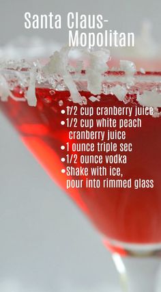 a close up of a drink in a glass with ice on the rim and text describing how to make santa claus - moppian