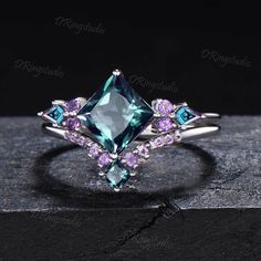 Art Deco Princess Cut Color-change Alexandrite Engagement Ring Set Amethyst Clutser Wedding Ring Set June Birthstone Proposal Gift for Women - Etsy Saratoga Springs Ny, Alexandrite Engagement Ring, Saratoga Springs, Wedding Ring Set, June Birthstone, Engagement Ring Set, Future Life, Bridal Sets, Cut And Color