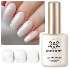 PRICES MAY VARY. BORN PRETTY Jelly Gel Polish 10ml 0.54fl.oz.Apply this classic, luxurious transparent milky white nail polish for a genuinely happy look that makes for dazzling manicures.The color is interesting. It's clear in a way but have white tinting. It's like a milky nail polish. This gel nail polish is perfect for occasions where you want to wear something subtle and doesn't show too much color but also want to color your nails. It's similar to a french manicure without the white tip. E Milky Nail Polish Colors, Milky White Nail Color Name, Milky Gel Polish, Best Milky Pink Nail Polish, Milky Nail Polish, Sheer Neutral Nail Polish, Creamy White Nail Polish, Milky White Nail Polish, Sheer Milky White Nail Polish