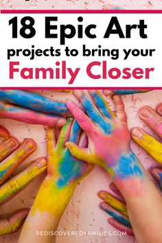 In this post you’ll find 18 ideas for Family Art projects that will help your family to connect. These easy collaborative ideas will delight your kids.  Enjoy some fun time with your family and enjoy some creative time together. You’ll even end up with some fabulous artwork. Check out these simple family art projects at rediscoveredfamilies.com Projects To Do With Kids, Collaborative Art Projects For Kids, Family Therapy Activities, Family Art Projects, Group Art Projects, Family Artwork, Preschool Art Projects, Collaborative Art Projects, Easy Art For Kids