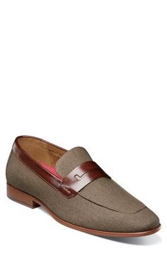 Sleek leather offers stylish contrast to this textile loafer cushioned by a molded heel cup and arch support. Removable, cushioned insole with arch support Leather and textile upper/textile lining/rubber sole Imported Formal Loafers With Leather Trim And Round Toe, Saddle, Loafers Men, Loafer Shoes, Loafers, Men's Shoes, Nordstrom, Heels, Luxury Fashion