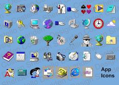 an image of various app icons displayed on a blue background with the words app icons below it