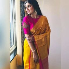 how-to-style-saree-with-right-jewellery (7) Yellow Sarees, Pola Blus, Latest Blouse Designs, Pattu Saree Blouse Designs, Gaun Fashion