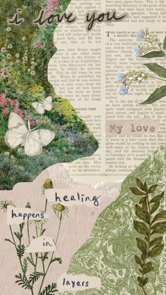 an altered collage with flowers and words