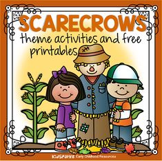 scarecrows theme for the fall and halloween season with an image of three children