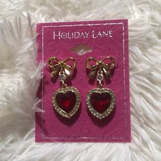 Macy’s Holiday Lane Red Earrings With Diamond Accent Brand New With Tags Attached. Red Drop Clip-on Earrings For Gift, Red Drop Clip-on Earrings As Gift, Red Dangle Holiday Jewelry, Vintage Red Jewelry For Holidays, Red Vintage Jewelry For Holidays, Red Vintage Holiday Jewelry, Red Vintage Heart Earrings, Vintage Red Heart Earrings For Pierced Ears, Dangle Clip-on Earrings For Valentine's Day Gift