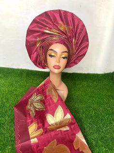 This beautiful wine Red mix with gold 🪙 hats comes with ipele and it is s made from Premium 3D Sego Gele. :Suitable for all head type and is one size fits all. : it also Suitable for all  season because of comfort it gives.  :it is Great for Wedding parties, church, thanksgiving, brides, bride's mother, wedding Anniversary, Christmas party, child's dedication, birthday parties and other special occasions ; Pre-styled  Auto Gele Headscarf  Ready to wear with ipele/shoulder piece  ;it can be pre-order in any color and style. Send a DM and you'll be glad you did. Red Hat As A Gift, One Size Fits All, Red Hat As A Gift, Elegant Red Hat, One Size, Elegant Red Hat One Size, Elegant Red One-size Hat, Elegant Red Hat, Traditional Red Party Hat, Red Adjustable Headwrap For Party, Elegant Red Headwrap