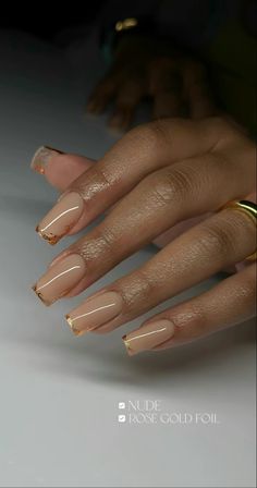 Different Color Tips Nails Acrylic, Subtle Elegant Nails, Neutral Nail Designs French Tip, Short Classy Nails Acrylic Square French Tip, Nude Tips Acrylic Nails, Short Hard Gel Nails Design, Gold Trim Nails, Short Nail Styles Black Women, Prom Nails Gel Short