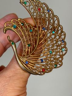 Vintage large bird of Paradise brooch gold tone , roll over clasp, filagree design studded with coloured crystals Filagree Design, Large Crystal, Botanical Jewelry, Bird Of Paradise, Large Crystals, Birds Of Paradise, Color Crystal, Tiara, Brooch Pin