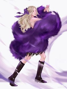 a drawing of a woman dressed in purple