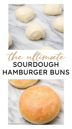 the ultimate sourdough hamburger buns with text overlay that reads, the ultimate sourdough hamburger buns