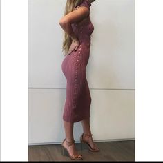 Brand New Midi Studded Turtle Neck Dress Pink Elegant Bodycon Dress For Day Out, Elegant Pink Bodycon Dress For Day Out, Casual Pink Midi Dress For Evening, Chic Midi Length Bodycon Dress, Sundress Style Midi Dress For Date Night, Max Dress, 27 Dresses, Lavender Dresses, Halter Midi Dress