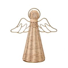 a wicker angel figurine on a white background