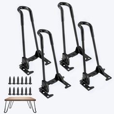 three bike racks and some screws on a white background