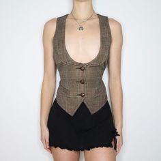 Y2K ESPRIT Waistcoat Vest (M) Preppy Academia Aesthetic, Vest Fits, Preppy Academia, The 2000s, Brown And Blue, Classy Casual Outfits, Waist Cincher, Classy Casual, Academia Aesthetic