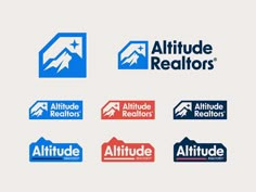 the logos for altitude realtors are shown in blue, red and orange colors on a white background