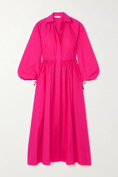 Max Mara Bairo Gathered Cotton-Poplin Shirt Dress Poplin Shirt Dress, Neutral Accessories, Colour Combos, Cotton Poplin Shirt, Maxi Robes, Fuchsia Pink, Puffed Sleeves, Poplin Shirt, Types Of Dresses