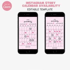 two iphones with hearts on them and the text instagramm story calendar available