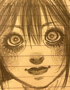 a pencil drawing of a girl with big eyes