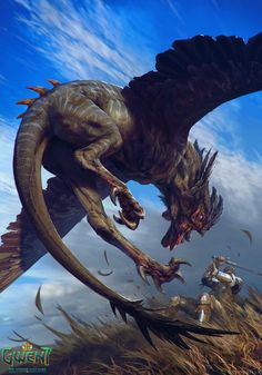 an animated image of a dragon attacking another creature