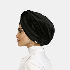 ORDERING → Please pick your TURBAN color / style → Add to cart OUR READY TO WEAR TURBANS → All HANDMADE → REVERSIBLE / DOUBLE SIDED use → Comfortable for everyday use → UNIQUE, COLORFUL and STYLISH headwraps → You can cover your hair completely or use as fashion accessory → Easy to use and ready to wear thanks to the PRE TIED twisted knot design → Made of FLEXIBLE and BREATHABLE fabric → All our turbans are ONE SIZE fits most thanks to the flexible fabric → Great gift for STYLE, HIJAB, OCCASIONS, ELDERS, CHEMOTHERAPY, ALOPECIA or RELIGIOUS PURPOSES CARE INSTRUCTIONS → HAND WASH or dry clean only → Lay flat to dry → Do not bleach → Do not iron SHIPPING → First Class 2-5 Business days → Priority Mail 1-3 Business days *If you have bulk or custom inquiries, please contact us via Etsy messages Black Turban, Velvet Turban, Chemo Headwear, Best Mothers Day Gifts, Chemo Caps, Turban Hat, Braids Wig, Turbans, Head Wrap