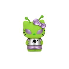 a green hello kitty toy with purple hair