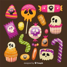 a bunch of different items that are in the shape of skulls and candy canes