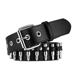 PRICES MAY VARY. DURABLE MATERIAL: The belt is made of imitation leather, eco-friendly and health, waterproof surface, shiny, soft texture, wear resistance and toughness. DESIGN: Metal bullet rivet studs decorative waist belt, continuous metal eyes, adjustable length, beautiful appearance, punk and fashion. APPLICATION: The belt can fix jeans, suitable for matching your ripped jeans, shorts, leather pants, etc. Length: 110cm/43.31inches. IDEAL GIFT: The stylish and modern belt is ideal gift for Bullet Belt, Womens Belts Fashion, Estilo Rock, Alternative Jewelry, Belt Fashion, Style Rock, Leather Belts Men, Studded Belt, Estilo Punk