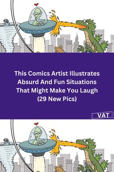 the cover for this comics artist illustrations shows an alien flying over a city, and another cartoon