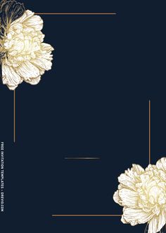 two white flowers on a dark blue background with gold lines in the bottom right corner