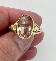 Oregon Sunstone and Diamonds in 18k Yellow Gold Ring - Etsy Boulder Opal Ring, Dream Wedding Ring, Oregon Sunstone, Lapis Lazuli Pendant, Turquoise Bead Necklaces, Etsy Gold Ring, 18k Yellow Gold Ring, Aquamarine Rings, Champagne Diamond