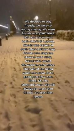 a poem written in the snow on a snowy day with people walking down the road