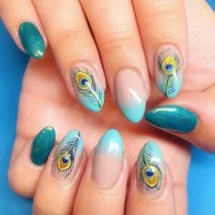 Peacock Nail Designs, Peacock Nail Art, Feather Nail, Peacock Nails, Feather Nail Art, Feather Nails, Quick Nail Art, Quick Nail, Art Hacks