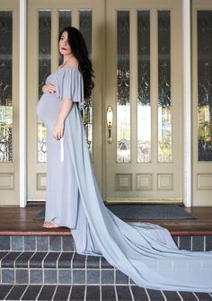 Off the Shoulder Maternity Gown With Chiffon Train - Etsy Maternity Gown With Sweep Train, Maternity Floor-length Gown With Sweep Train, Floor-length Maternity Dress With Sweep Train, Fitted Maternity Gown, Big Pregnant, Baby Shower Gown, Photoshoot Maternity, Black Skirts, Maternity Gown