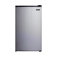 a stainless steel refrigerator against a white background