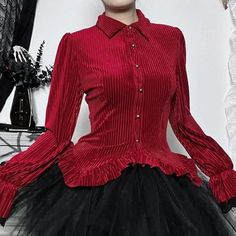 Red Steampunk Shirt | My Steampunk Style – my-steampunk-style Red Steampunk, Modern Steampunk, Red Velvet Fabric, Moda Steampunk, Victorian Steampunk, Steampunk Style, Steampunk Clothing, Womens Long Sleeve Shirts, Feminine Outfit