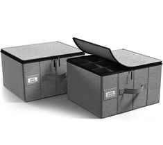 two storage bins are shown with the lids open