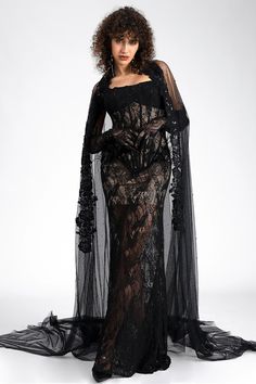 Step into a world of timeless elegance and enchantment with our Tube Lace Maxi Dress adorned with Gloves and Veil, a vision of bridal perfection that will leave you breathless. This exquisite ensemble is a celebration of romance, sophistication, and ethereal beauty. Crafted from the finest lace, the tube-style bodice of this dress hugs the figure with grace and allure, accentuating every curve with a delicate touch. The maxi length elongates the silhouette, creating a captivating aura of regal charm. Accompanied by matching lace gloves and a veil, this ensemble exudes a sense of old-world glamour and romance. The gloves add a touch of vintage flair, while the veil drapes delicately over the shoulders, casting a soft, ethereal veil over the bride. The intricate lace detailing adds a sense o Dark Ethereal Outfit, Ethereal Veil, Dress With Gloves, Venus Fashion, Preppy Style Summer, Lace Gloves, Corset Lace, Black Lace Dress, Lace Maxi