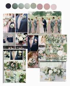 a collage of wedding photos with different colors and flowers on them, including roses