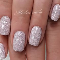 Bride Nails Sparkle, Elegant Nails Squoval, French Tip Nails With Shimmer, Silver Sns Nails, Silver Manicure Glitter, Glitter Nails Silver, Glitter Wedding Nails Short, Silver Sparkle Nails Short, Glitter Dip Nail Ideas