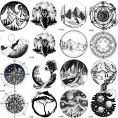 an image of different types of symbols and designs in black ink on white paper, with the