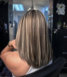 Dark Brown Hair With Highlights Blonde Shoulder Length, Brown Hair With Micro Highlights, Blonde Highlights On Straight Brown Hair, Lowlights Short Hair, Brown Hair Micro Highlights, Top Layer Highlights, Minimal Blonde Highlights On Dark Hair, Melir Hair Brown, Solid Light Brown Hair