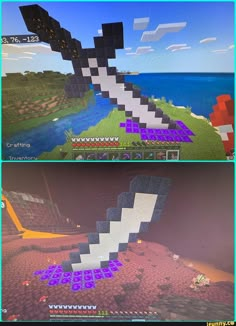 two different views of the same object in minecraft, one with an upside down design