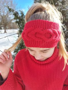 Headband Knitted, Headband Ear Warmer, Fabric Brooch, Red Headband, Knitted Headband, Ear Warmer, Earmuffs, Ear Warmers, Acrylic Yarn