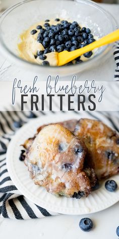 fresh blueberry fritters are served on paper plates